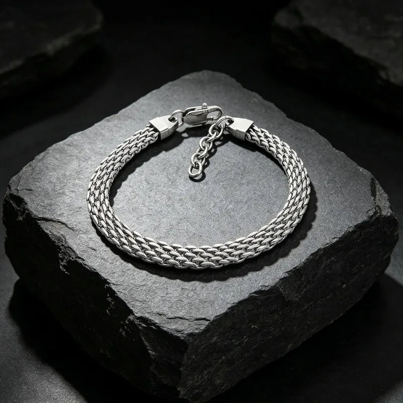 Kalen Fashion Mesh Chain Bracelet Trendy Versatile Facet Woven Chain with Extension Chain Stainless Steel Unisex Hand Jewelry