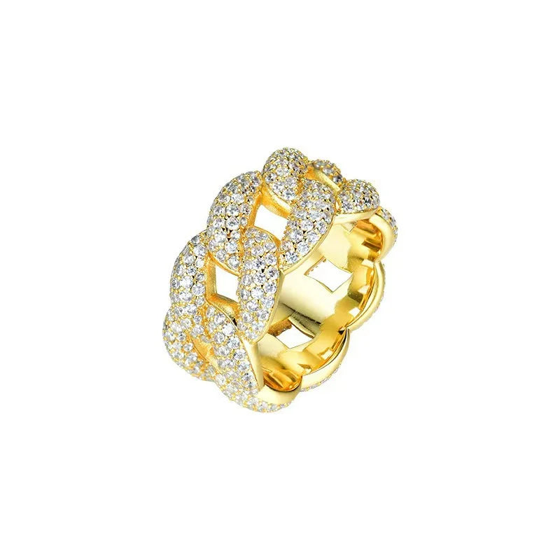 ArtistA Twisted Four-Row Heavy-studded Cuban-link Ring Copper Inlaid Moissanite Unisex Hip-hop Jewelry