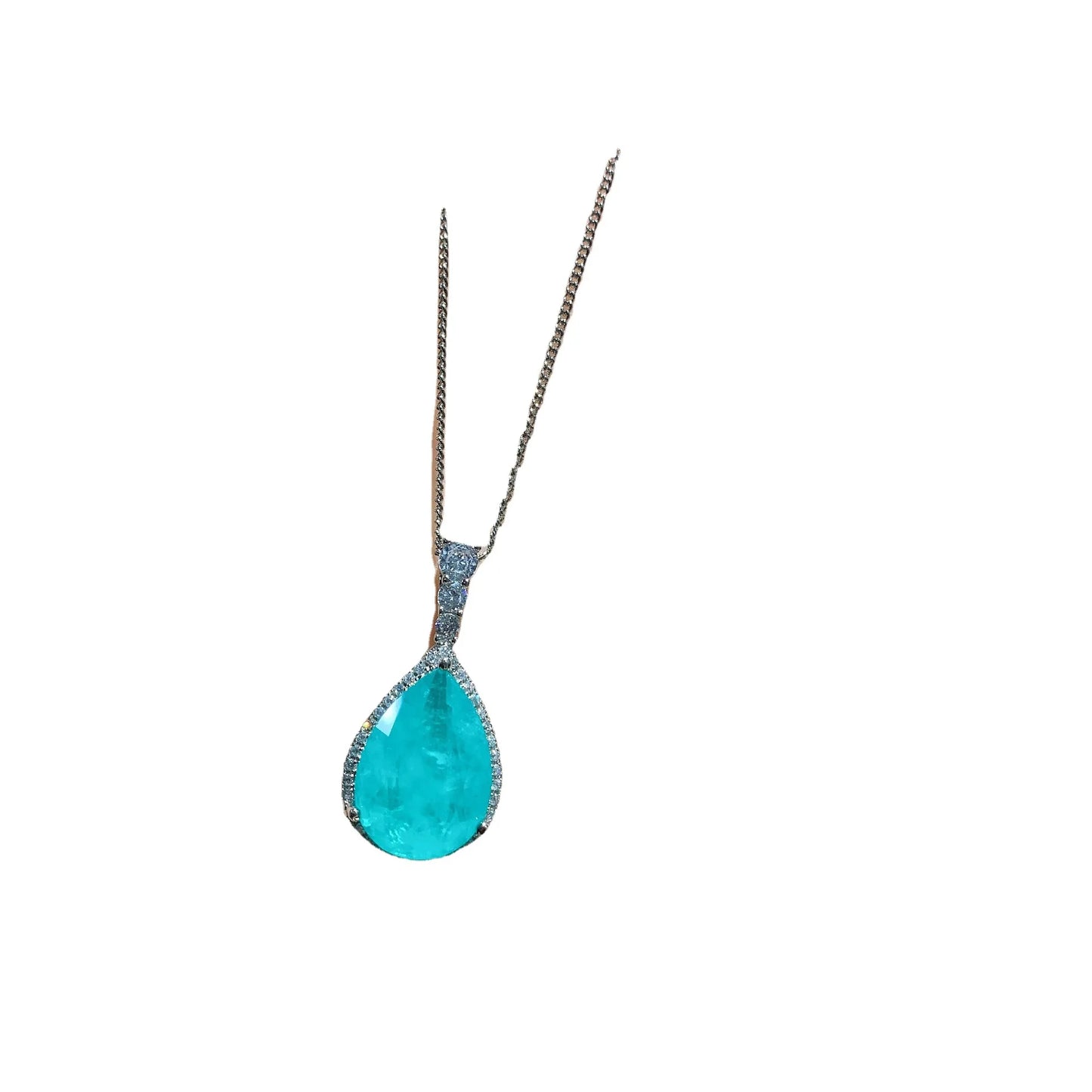 Elegant Fashion Jewelry Eco-friendly Copper 12-10MM Sea Blue Zircon Floral Pendant Earrings Set Women's Bridal Jewelry Set