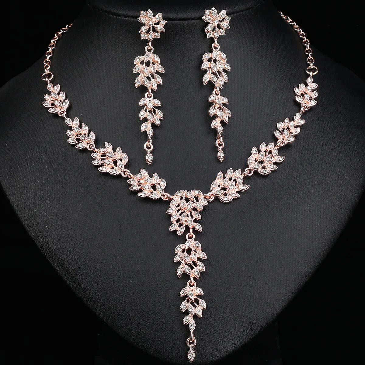Bridal Zircon & Pearl Geometric Necklace & Earrings Set | High-End Crystal Wedding Jewellery | 4 Colours