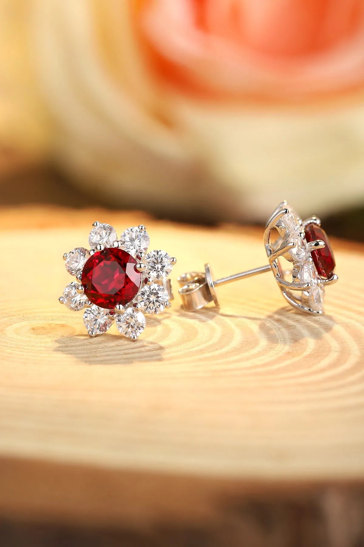 Gemfiori Anster High Quality S925 Lab Grown Ruby Earring Stud Dainty Gemstone Stud Earrings for Women Daily Wear Gift
