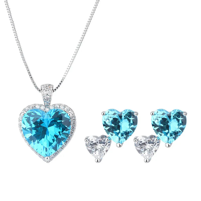 Gemfiori Forest Style Retro Distressed Matte Heart-shaped Zircon Pendant Earrings with Japanese Design and Minimalist Accessory Set