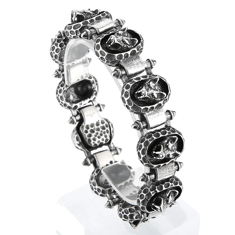 KALEN 230mm Punk Stainless Steel Wolf Head Charms Links Bracelet for Men