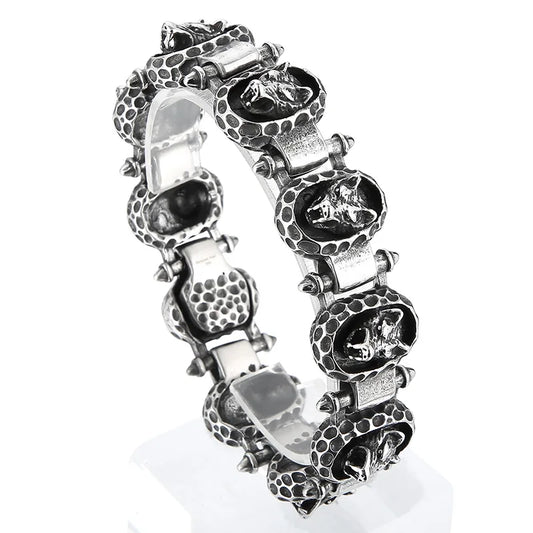 KALEN 230mm Punk Stainless Steel Wolf Head Charms Links Bracelet for Men