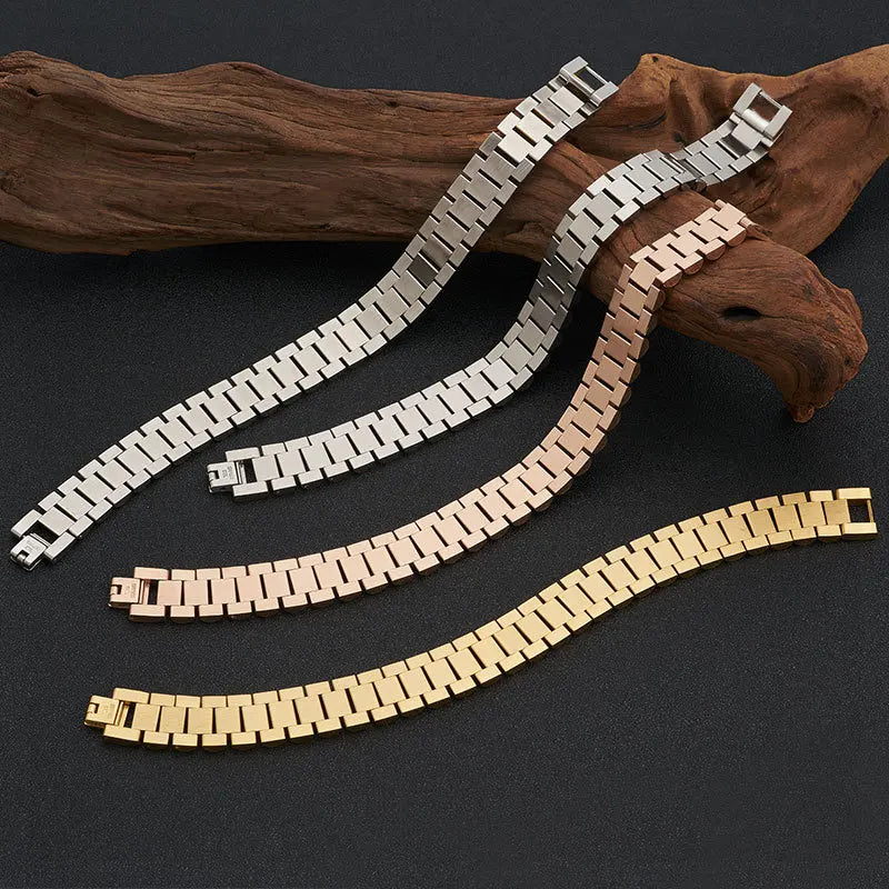 REBEL FASHIONISTA 10mm Men Bracelet 18k Gold Plated Stainless Steel Strap Fine Jewelry Bracelets & Bangles