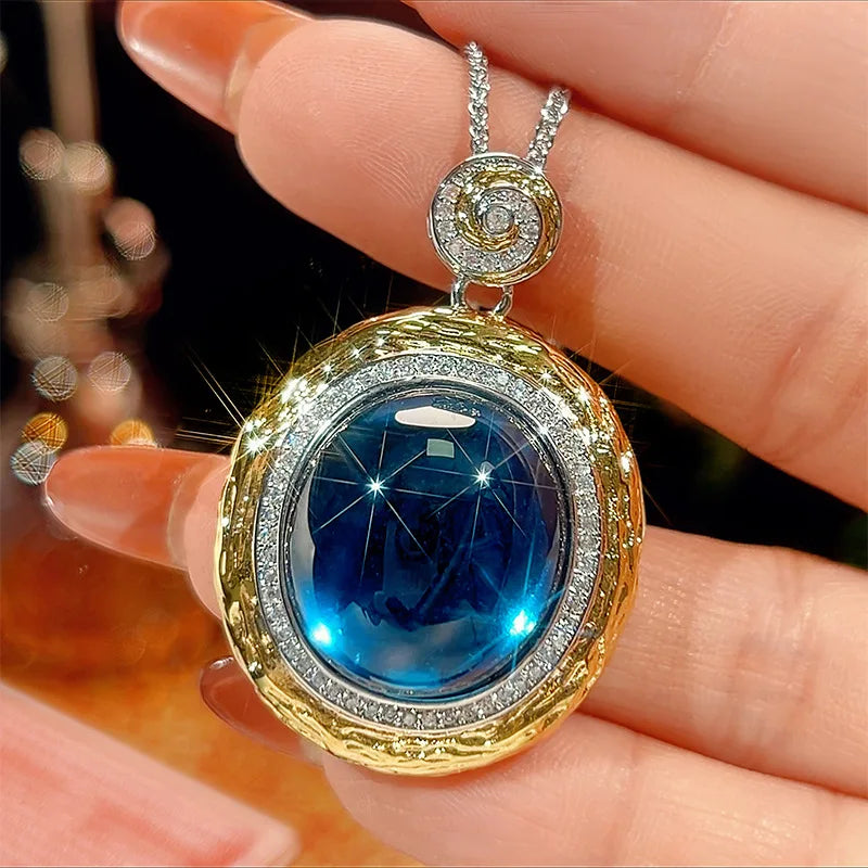 REDheart Brass Inlaid Zircon Plated Gold Plated Two-Color Open Ring Simulation Pointed Texture Pendant Necklace Set for Wedding