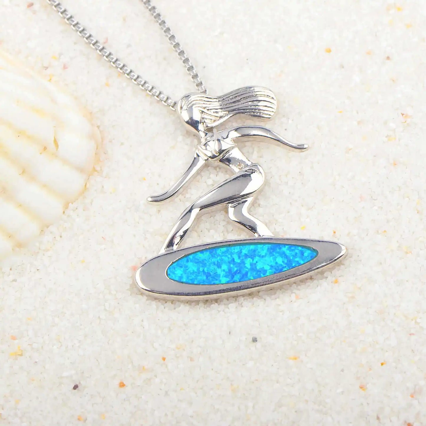 Aobao Surfboard Girl Necklace, Wakeboarding Pendant Wholesale Opal Necklace