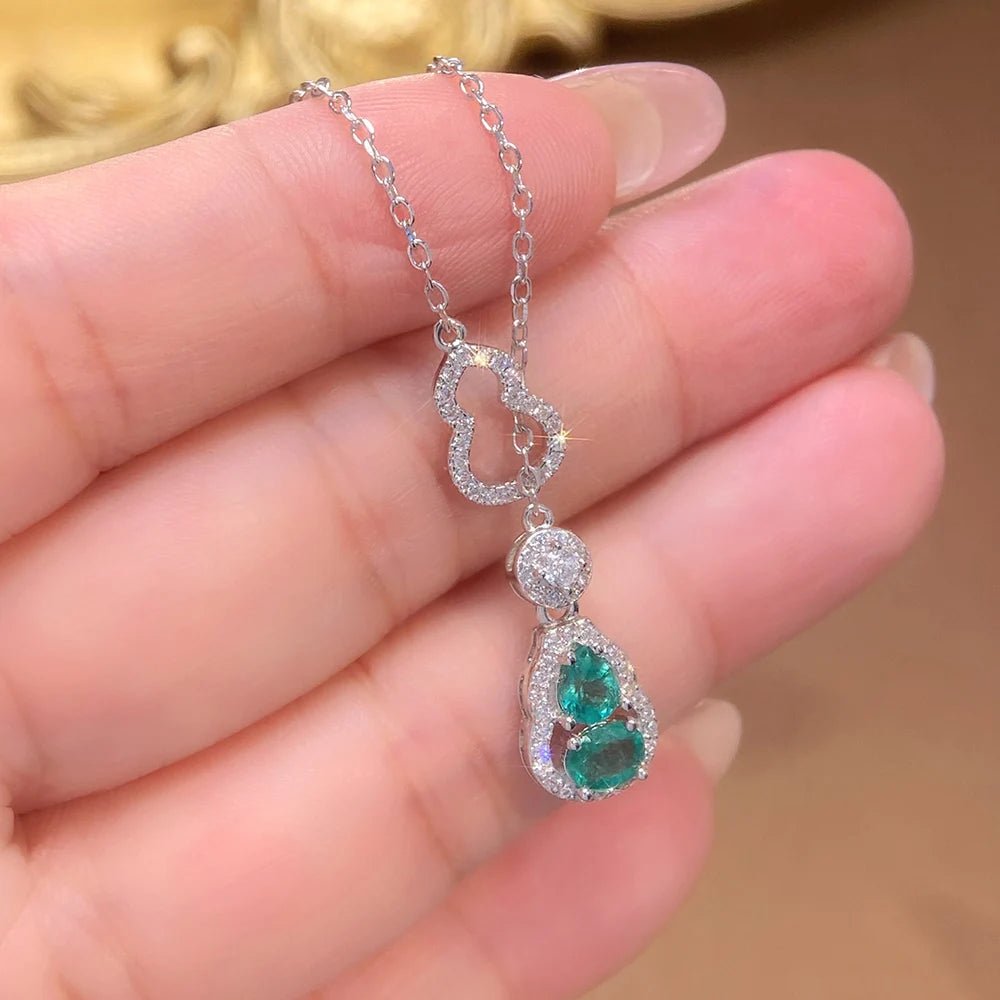 Gioiellieri Hot Popular Vintage 925 Silver EmeraldOval Cut Pendant Necklace New Fashion Classic Style Gold Plated Unisex Gift