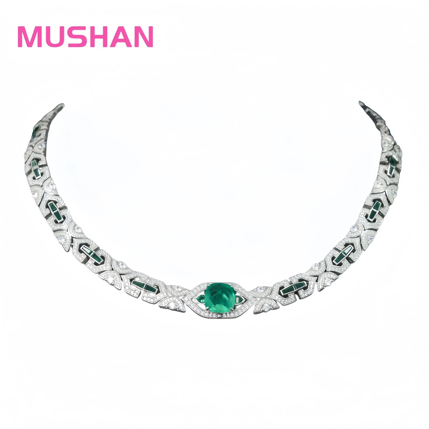 MUSHAN Factory's High Carbon Diamond 925 Sterling Silver Choker Necklace Musa Green Women's Clavicle Jewelry for Weddings