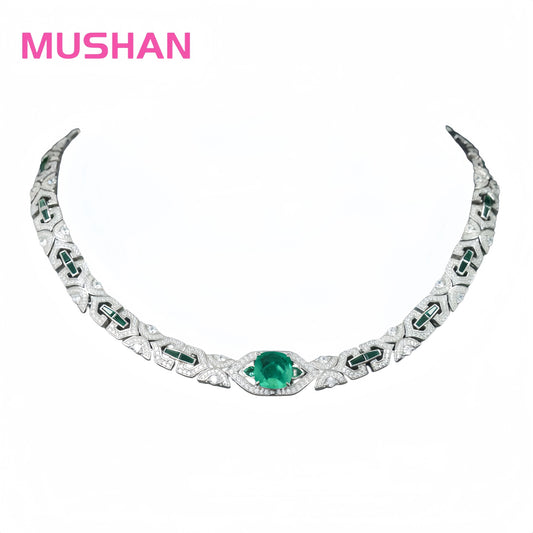 MUSHAN Factory's High Carbon Diamond 925 Sterling Silver Choker Necklace Musa Green Women's Clavicle Jewelry for Weddings