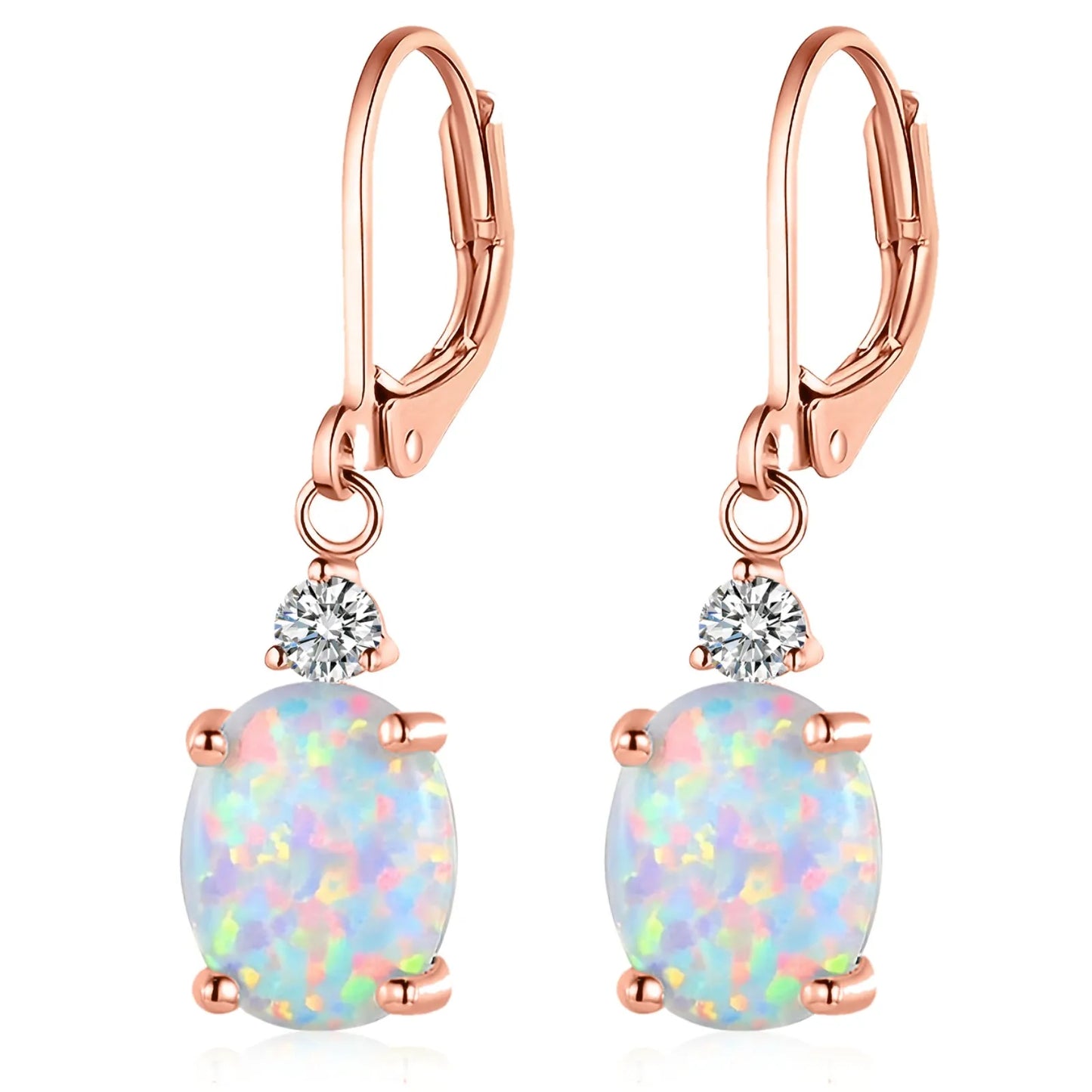 Statement Oval Opal Drop Earrings - Blue Fire Opal Solitaire & CZ Accent Design | Elegant Formal Jewelry Bulk Gifts