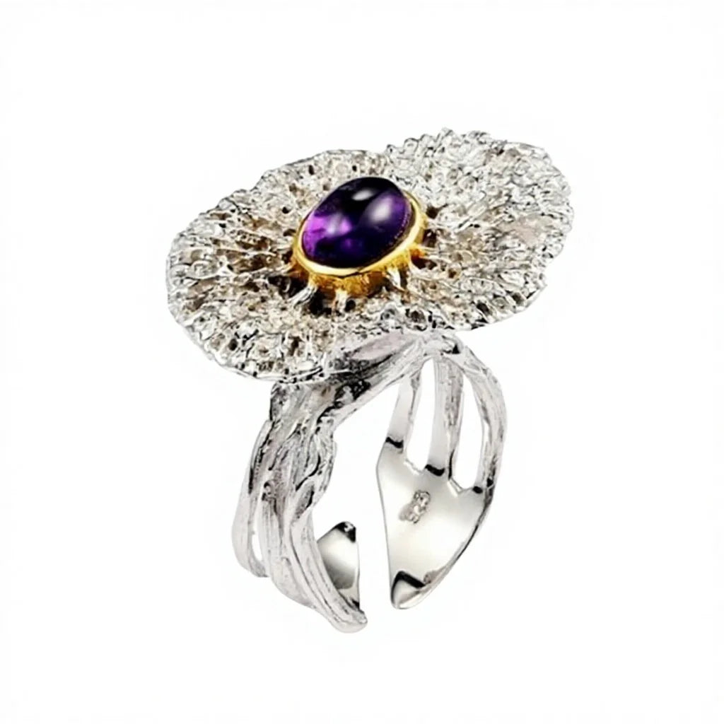 Handmade Flower Design Amethyst 925 Sterling Silver Ring