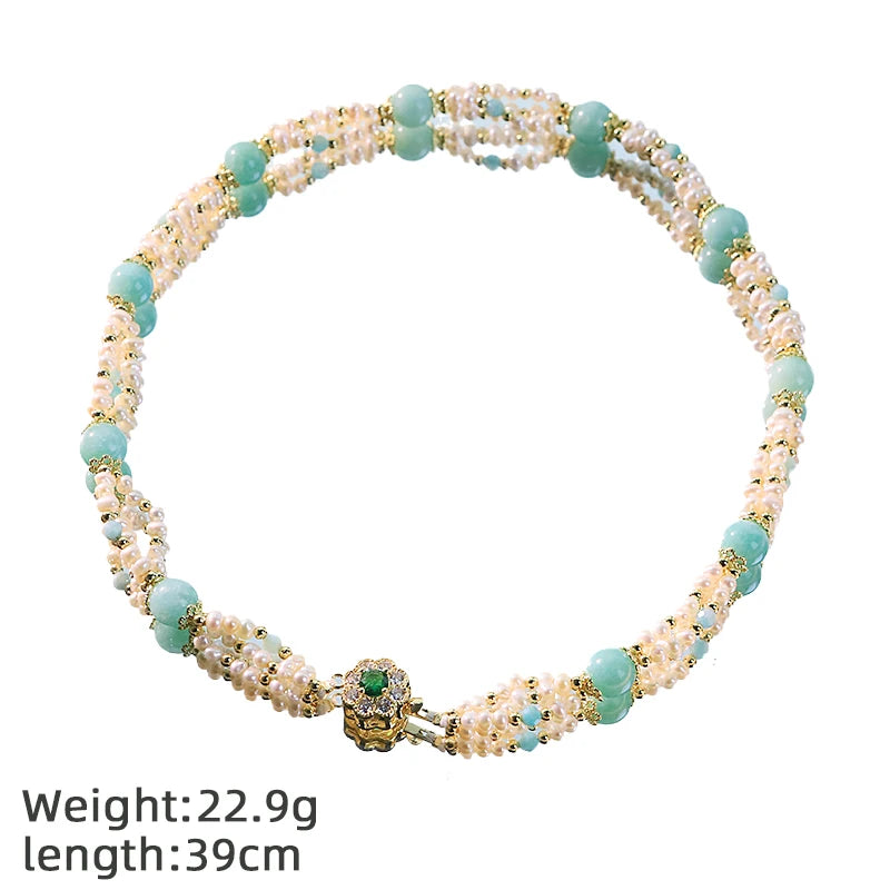 GLSEEVO Natural Freshwater Pearl & Green Stone Jewelry Set | Necklace & Bracelet | GS0241 | SASSARRI Collection