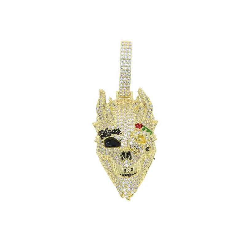 BiG-BOSS Bling Full Diamond 3 Colors Cool Rock Punk Men Jewelry Micro Pave CZ Iced Out Big 3D Shaped Skull Pendant Hip Hop Necklace