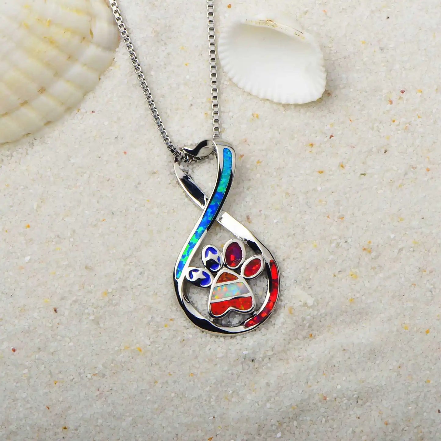 All-Opal Pendant Necklace - Blue Fire Opal Claw Print Design | Heartwarming Pet-Lover Jewelry Bulk Gifts