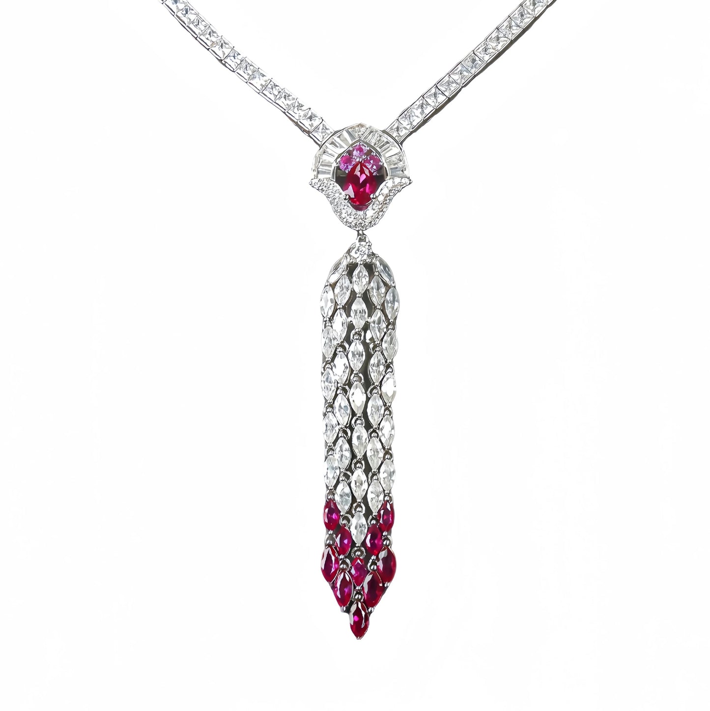 MUSHAN Luxury High Carbon Diamond Ruby Stone Tassel Pendant Necklace 925 Sterling Silver Women Engagement Wedding Party
