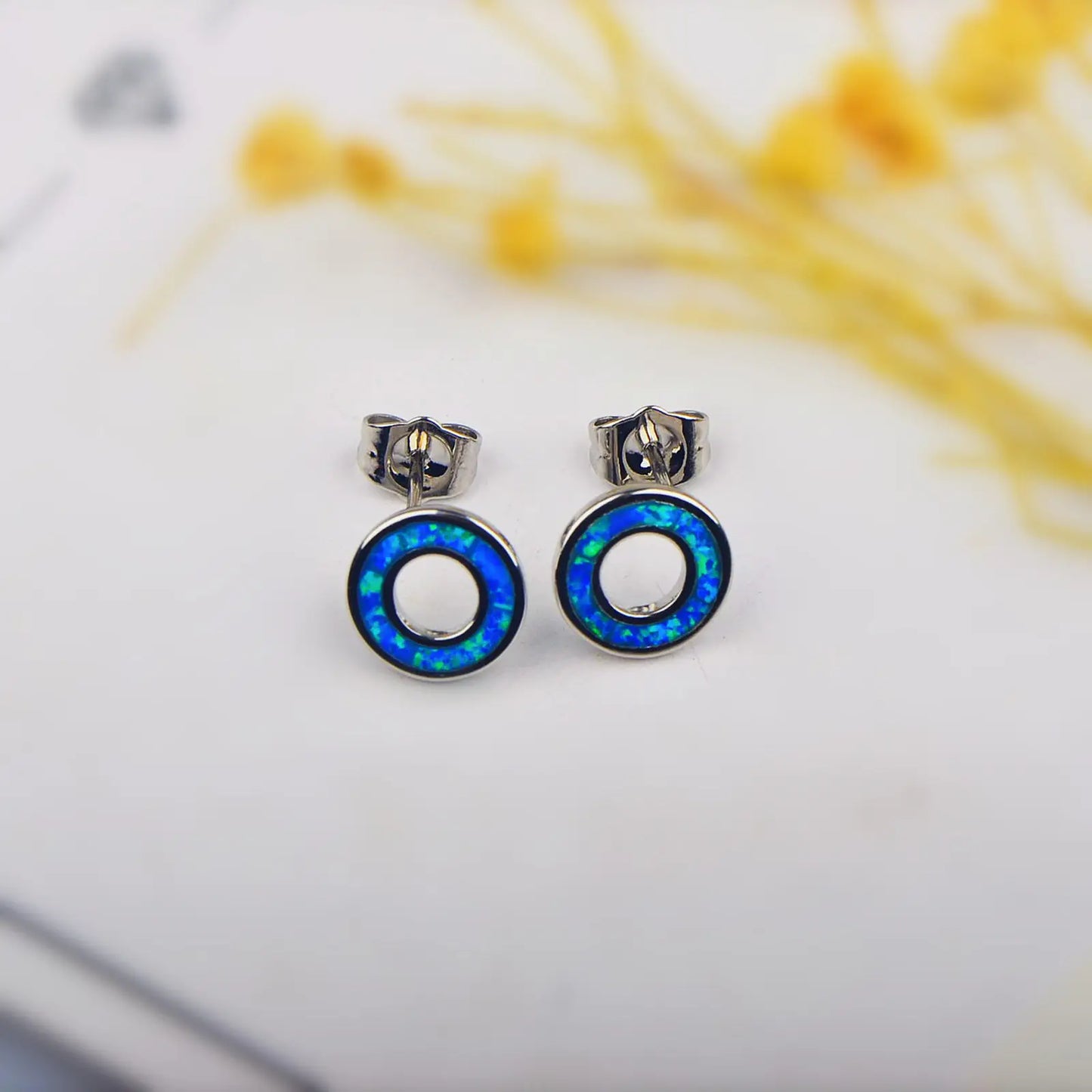 Hawaiian Style Blue Opal Geometric Stud Brass Silver Plated Bohemian Christian Women's Jewelry-TikTok Instagram Top Seller