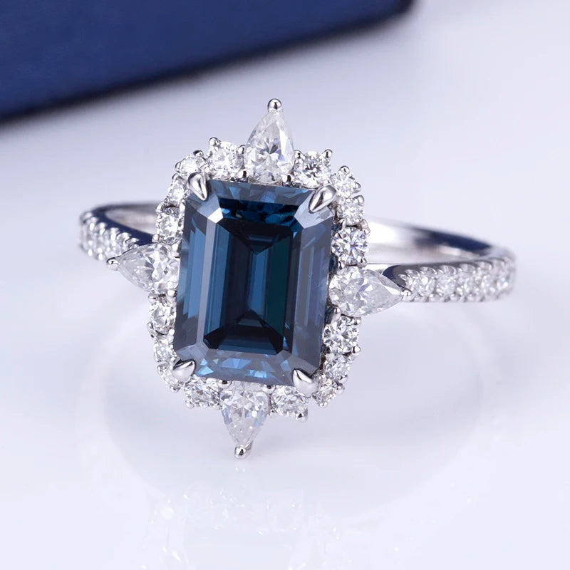 Gemfiori Messi Jewelry 14k White Gold Lab Grown Sapphire Luxury Ring