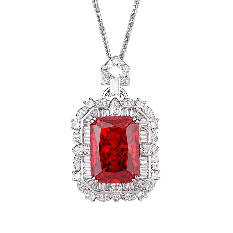 Gemfiori New European and American square Colored Zircon Pendant Necklace Accessories with Micro Inlaid Zircon Trendy Pendant