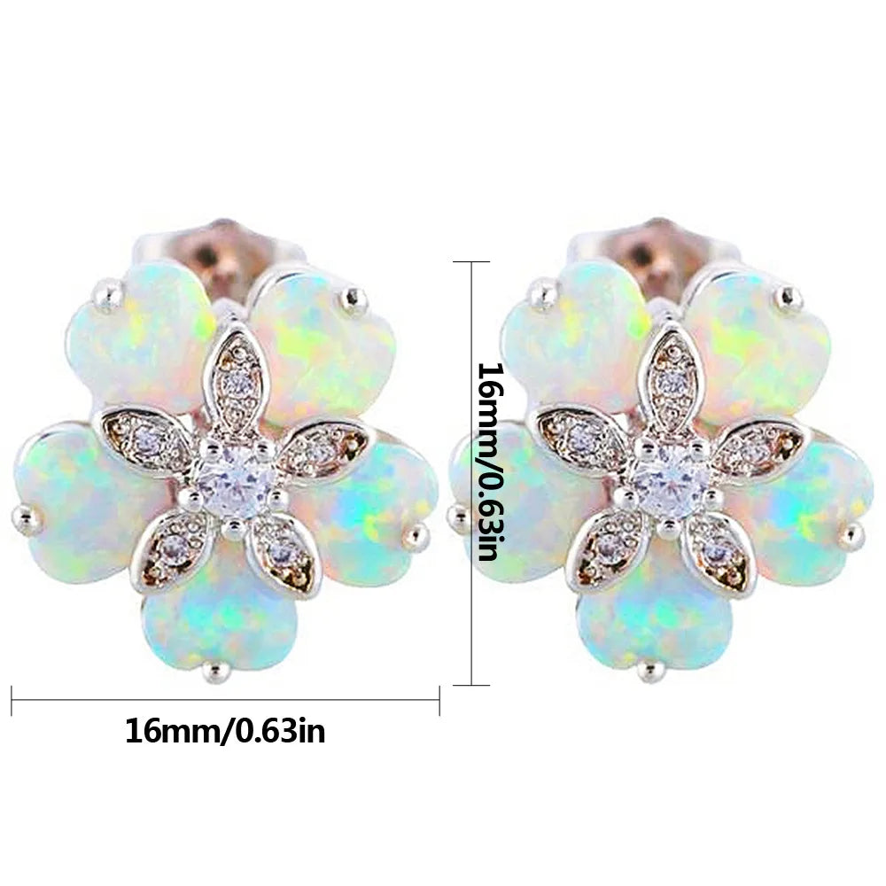 Viral White Flower Stud Earrings 5 Petal Design Cute Ladies Silver Plated Brass Christian Gift Jewelry
