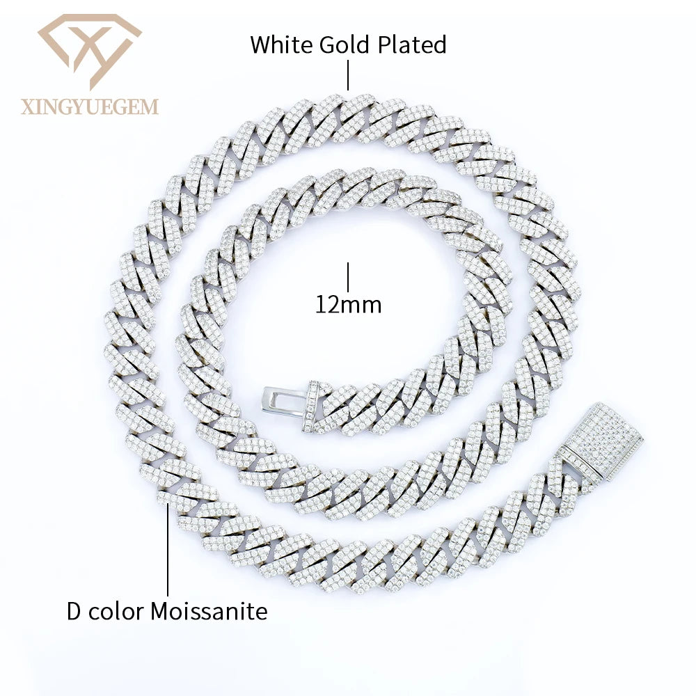 Men's 925 Sterling Silver Hip Hop Jewelry Vvs Iced Necklace 8-20mm Gra Certified Mossanite Moissanite Diamond Cuban Link Chain