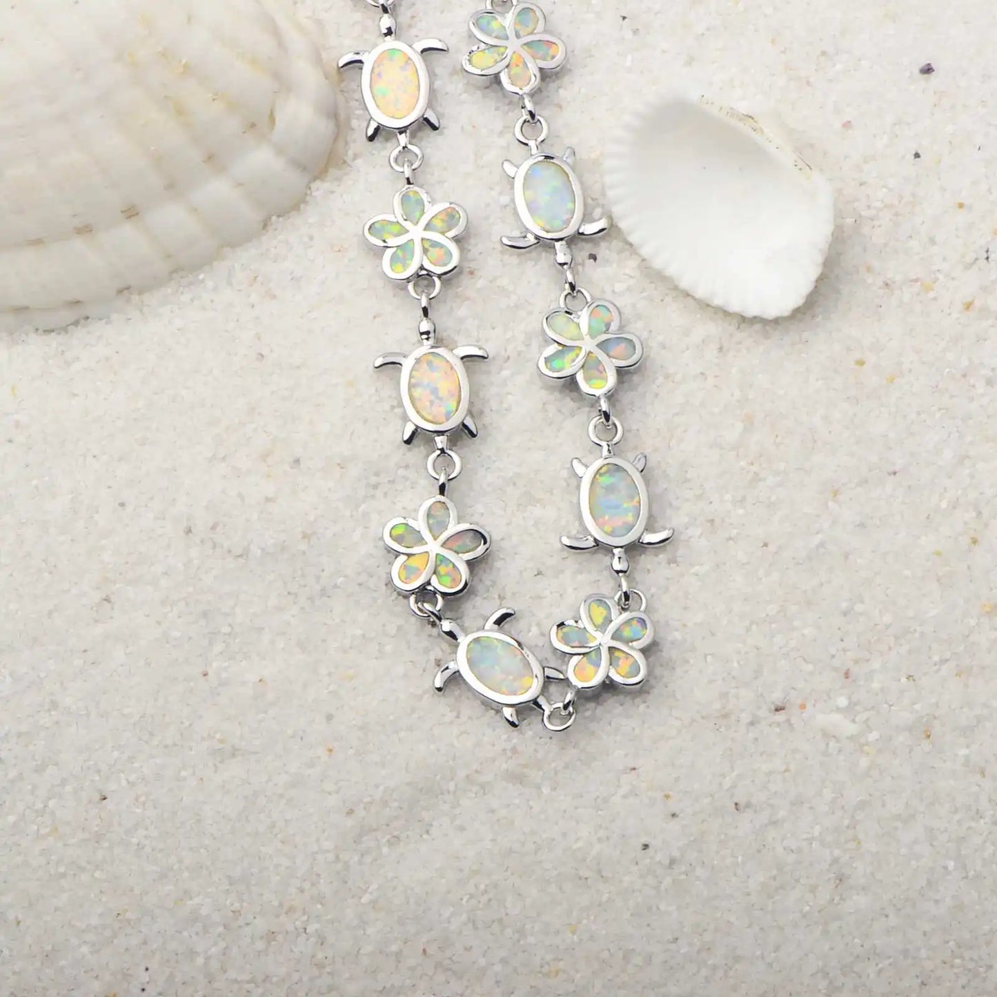 Hawaiian Beach Turtle Flower Christian Opal Beaded Trendy Silver Plated Brass Fashion Jewelry for Women's Anniversary Bulk