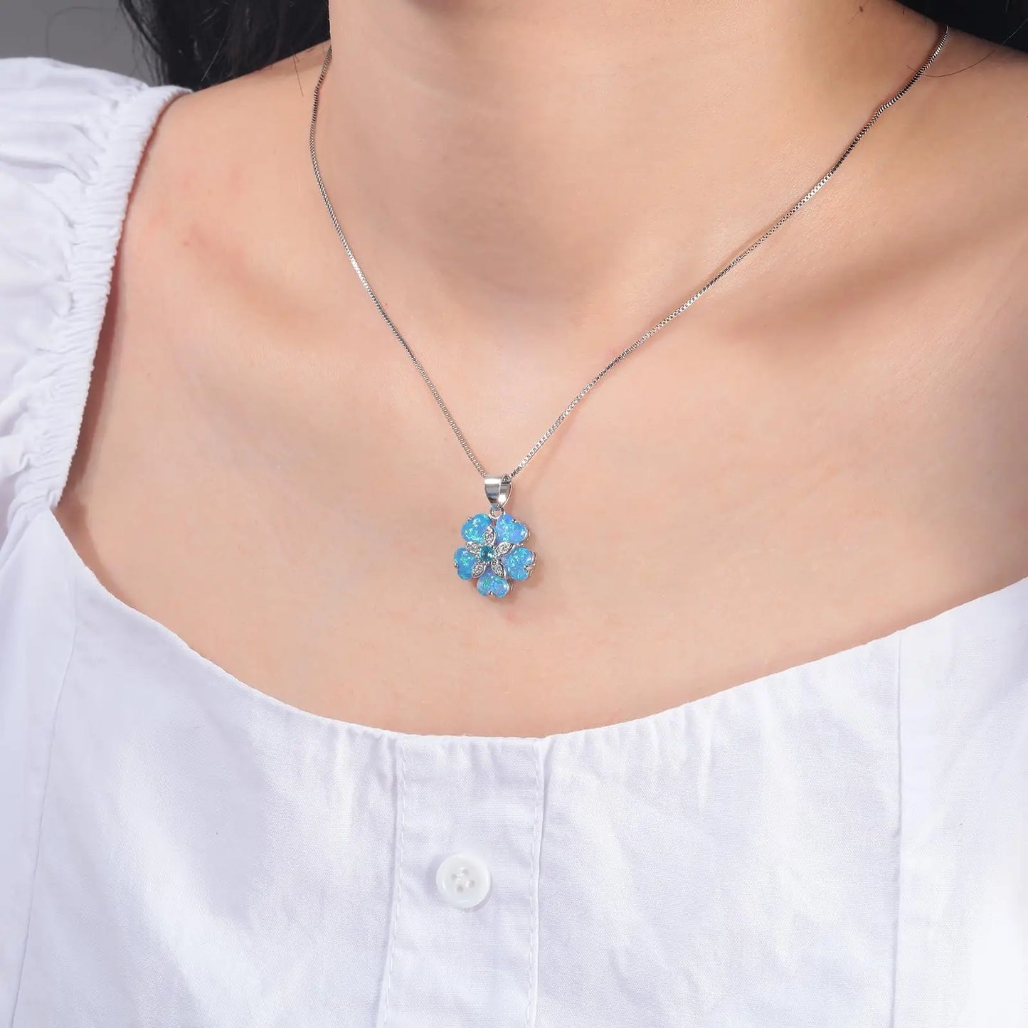 Aobao Wind Hawaii Beach Explosion Copper Alloy Opal Flower Vintage Women's Party Pendant Necklace Cute Style Wholesale