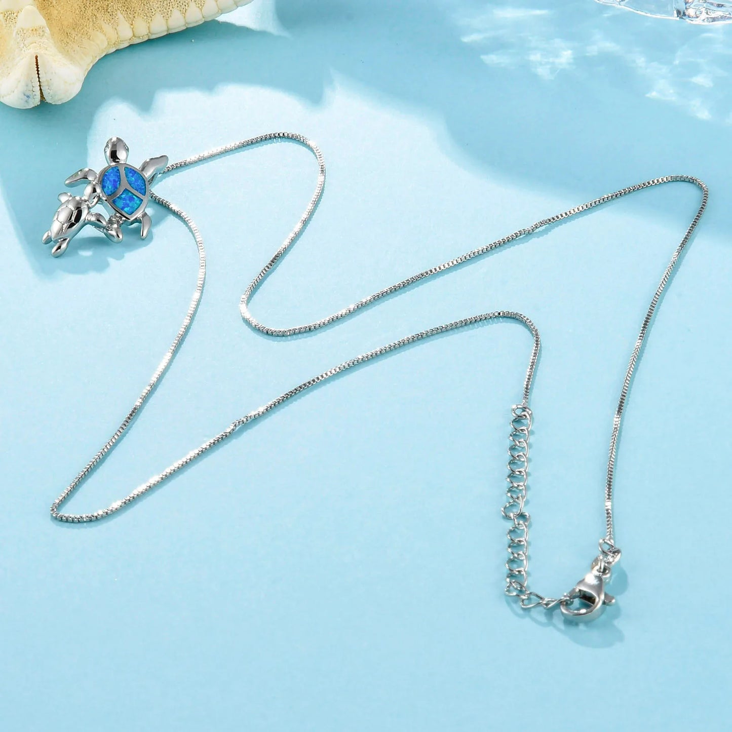 TikTok Ins Viral Blue Opal Double Turtle Pendant Necklace | Cute Animal Statement Jewelry Wholesale