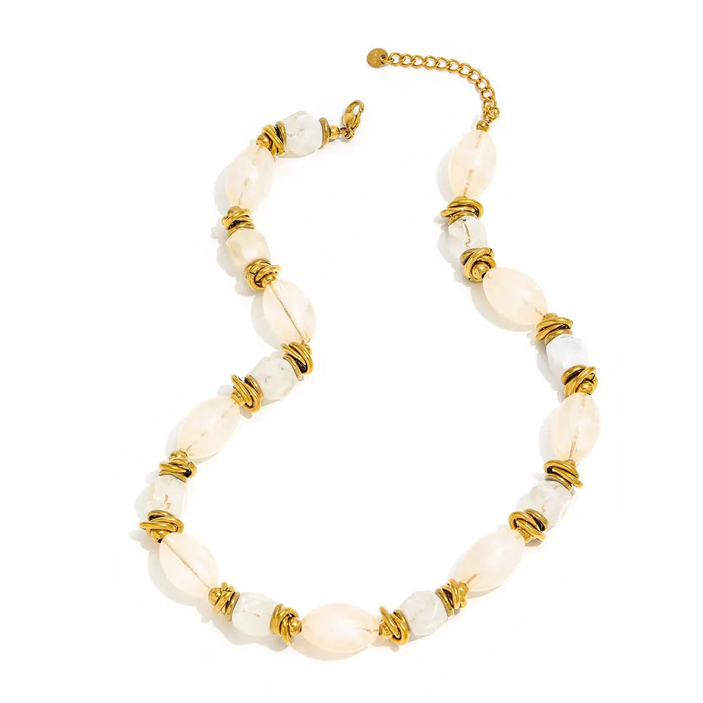 Joolim PVD Plated Wholesale Waterproof Fashion Layerable Resin Twist Wire Beaded Chain Necklace Stainless Steel Jewelry