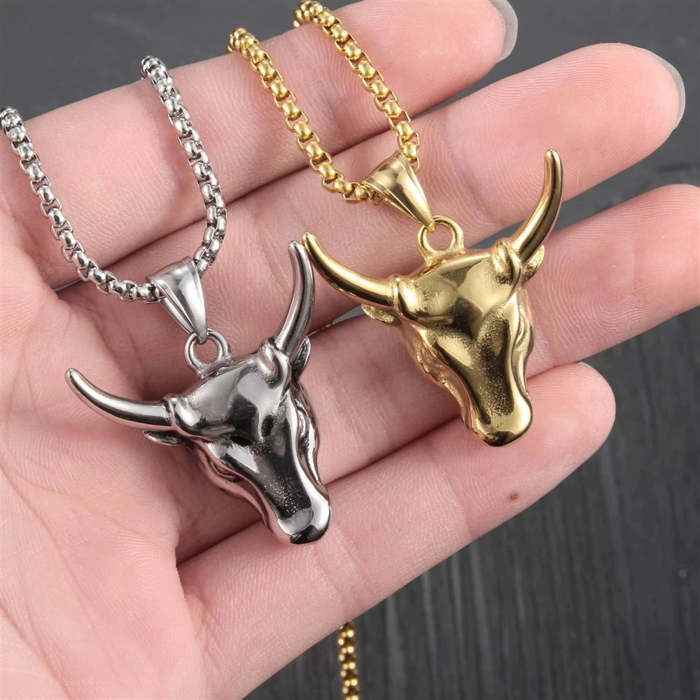 Hip Hop Cattle OX Head 316 Stainless Steel Pvd 18K Gold Plated Pendant Jewelry Fashion Jewelry Necklaces for Men Women Wholesale