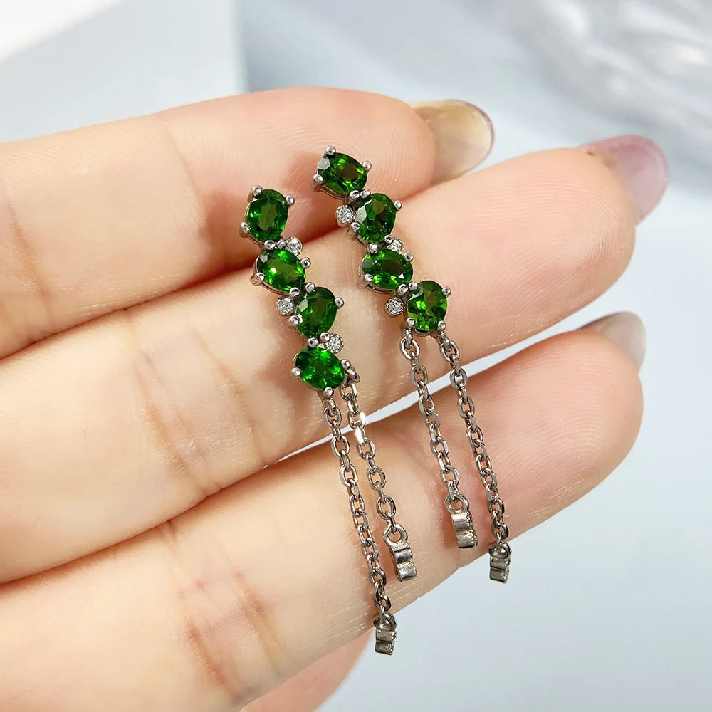 Gioiellieri Natural Chrome Diopside Earrings with S925 Sterling Silver for Women Fine Jewelry Dangle Earrings May Birthstone Anniversary