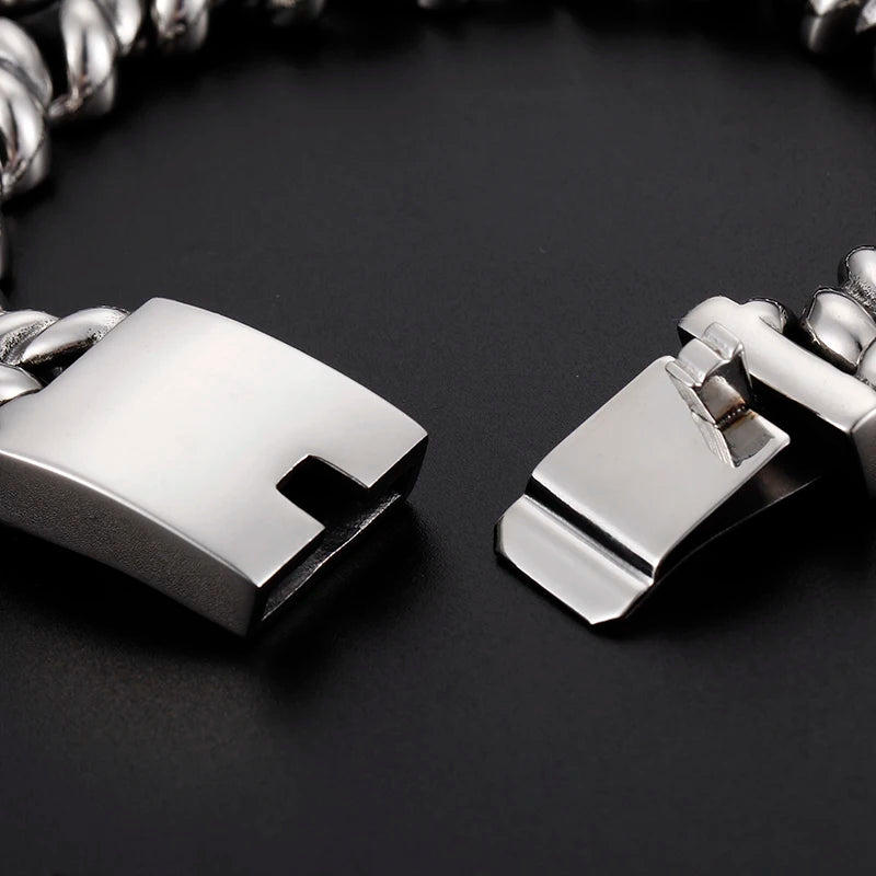 KALEN 316L Stainless Steel Heavy Silver Bracelet Bangle Men High Polish Biker Unique Chain Bracelets Jewelry
