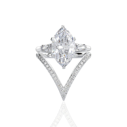 Silverelli | 925 Silver Horse Eye Ring | 6 Carat High Carbon Diamond | Platinum Plated | Pave Setting