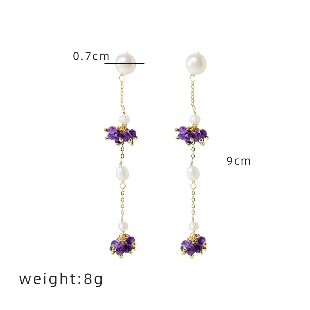 Natural Freshwater Pearl Amethyst Small Bead Long Pendant Korean Women's Luxury Jewelry Fashion Women's and Girls' Gifts GE1561