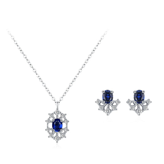 Fashionable 925 Sterling Silver Temperament Sunflower Earring Necklace Minimalist Retro Blue Jewelry Set Gift Set