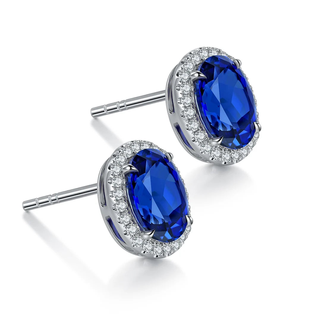Gemfiori S925 Silver Lab-Grown Diamond Oval Cut Sapphire Trendy Drop Earrings for Wedding & Party