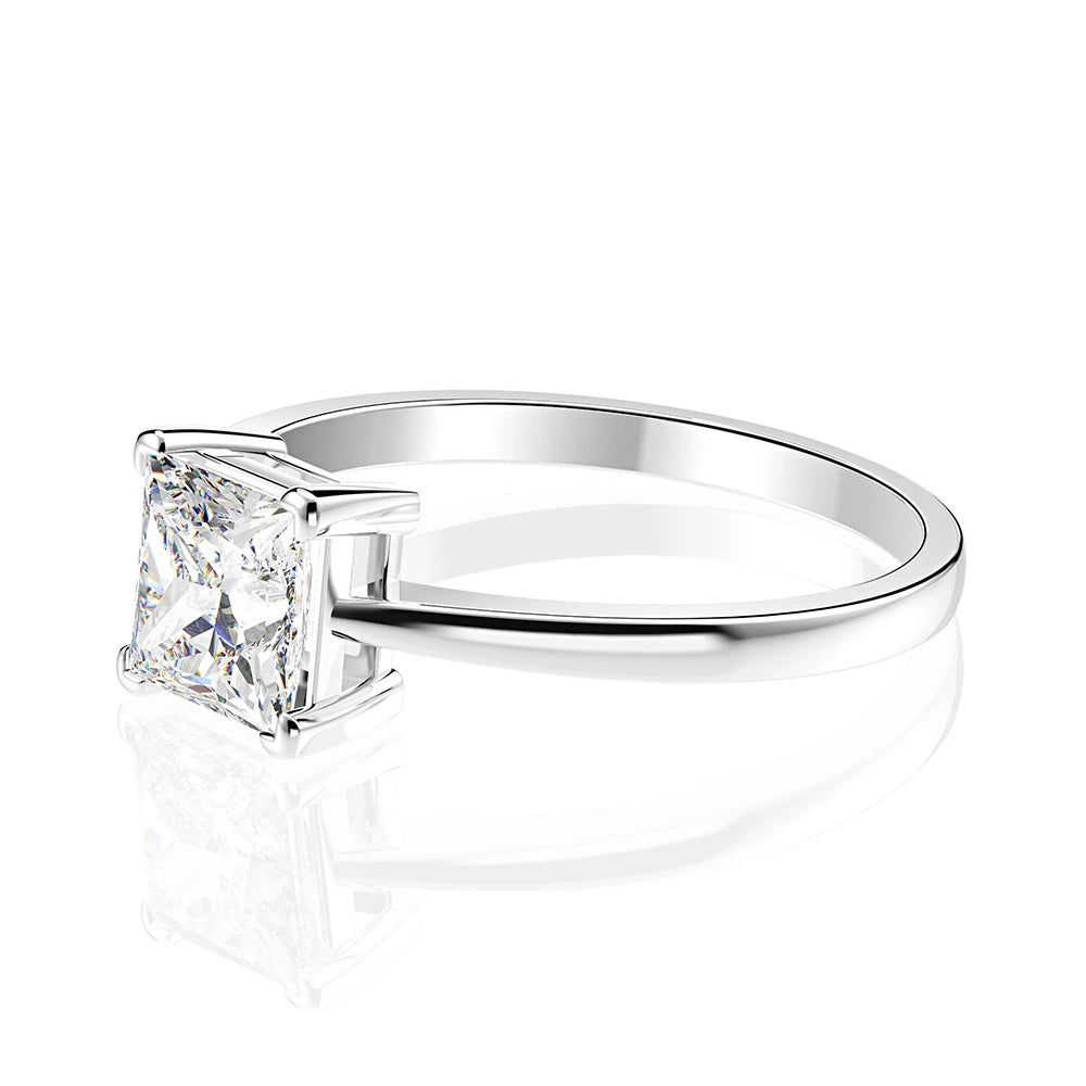 Silverelli | 925 Silver 1.5ct Princess Square Ice Flower Cut Diamond Ring | 6×6mm | Platinum Plated