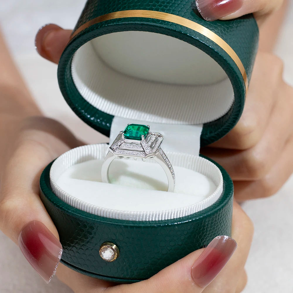 Messi Jewelry MSR-1605 Fashion Designed 925 Silver Lab Grown Emerald Ring