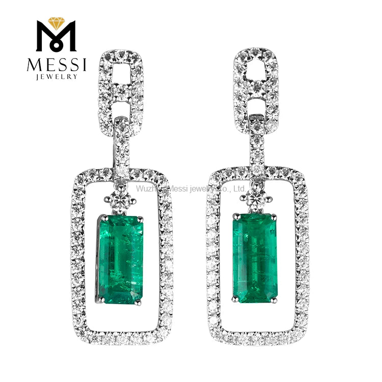 Gemfiori Messi Jewelry Geometric Design Elegant Moissnaite Pendant Earring for Lady 14k 18k Gold Emerald Drop Earring
