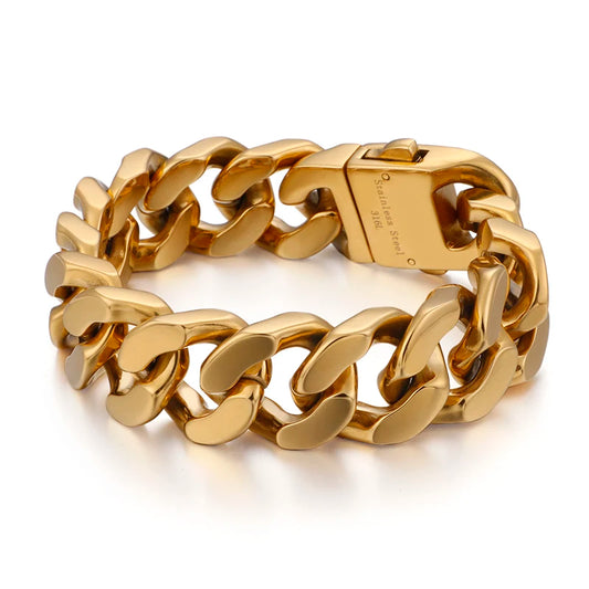 KALEN Stainless Steel Silver Chunky Cuban Chain Bracelet Vintage for Men