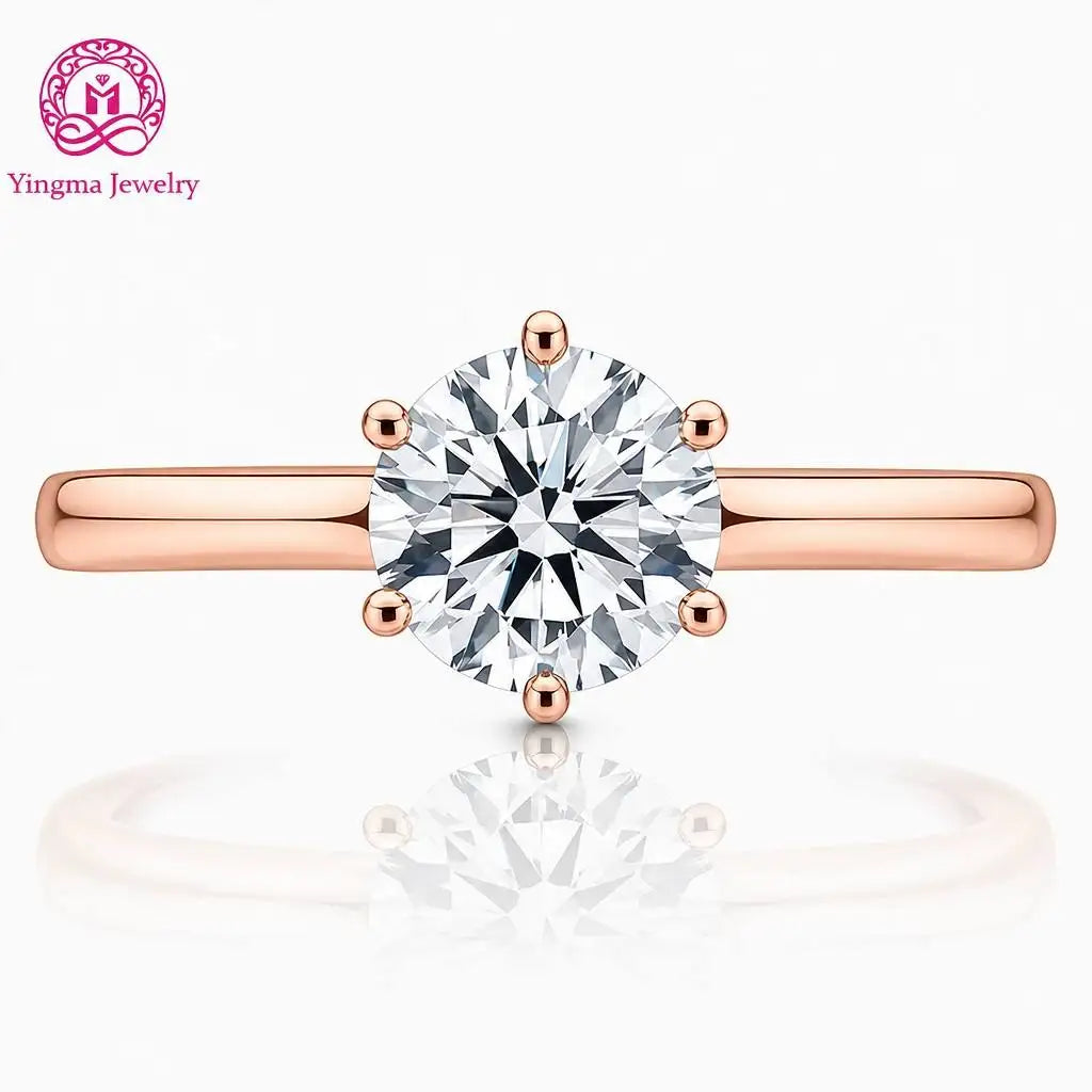 Gemfiori Minimalist 6 Prong Lab Grown Diamond Ring 1CT D VVS1 VVS2 Round Brilliant Cut 9K 10K 14K 18K Gold Sleek Women Daily Wear Ring