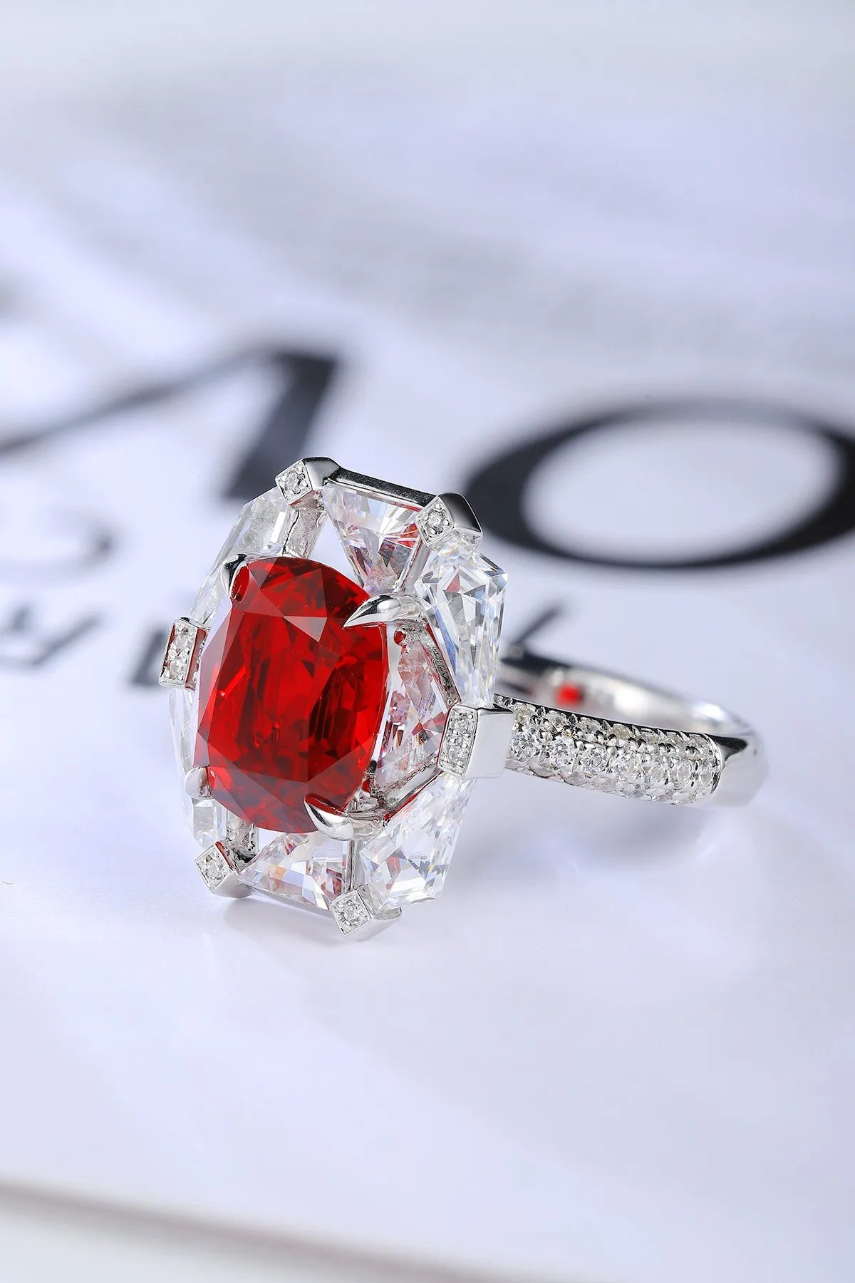 Gemfiori Jewelry Trendy High Quality S925 Silver Cultivated Ruby Ring Unisex Engagement Ring for Wedding Party or Gift