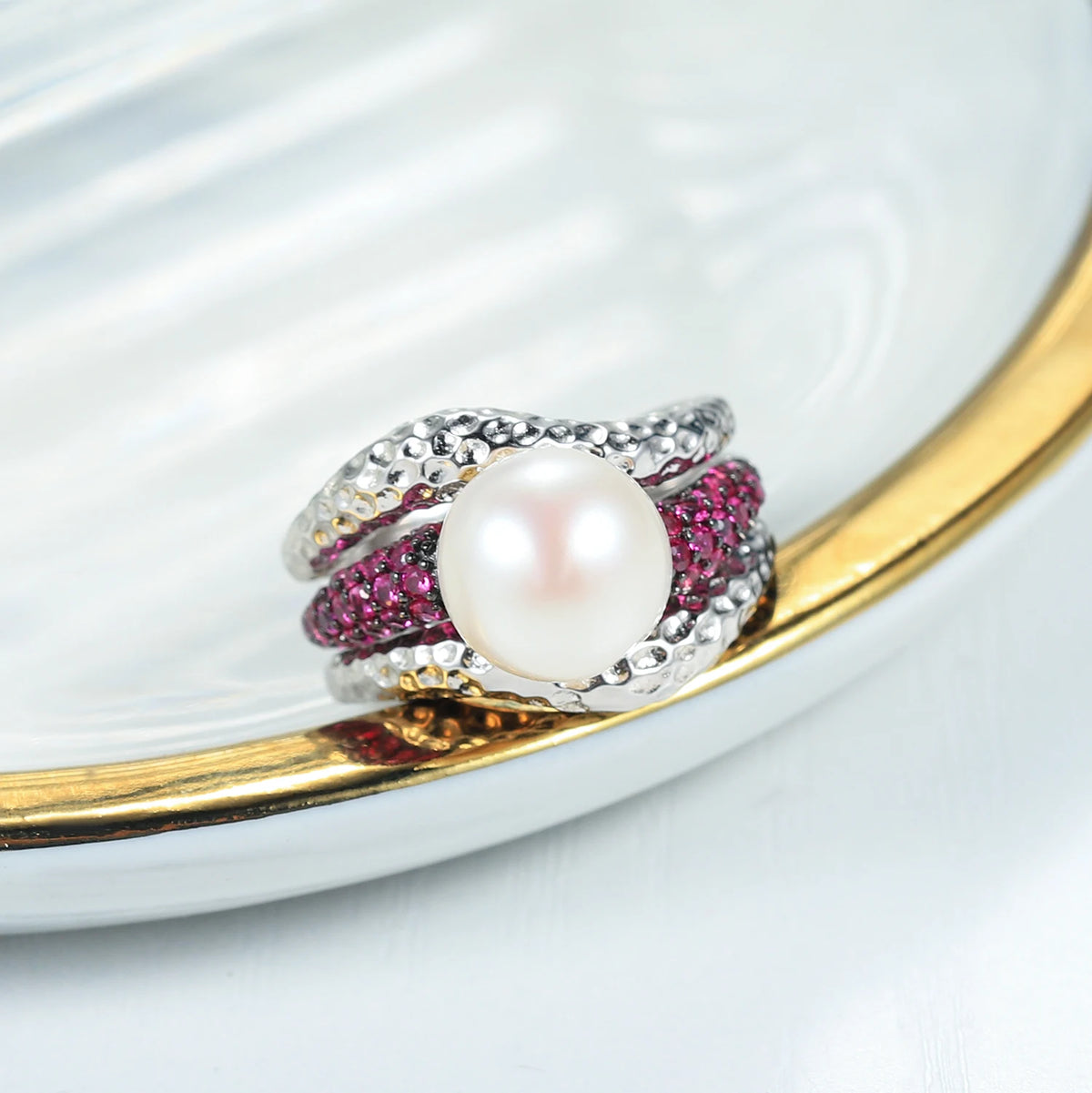 ArtistA C8314 Abiding Round Bead 10MM Natural Real Freshwater Pearl 925 Sterling Silver Ring Jewelry
