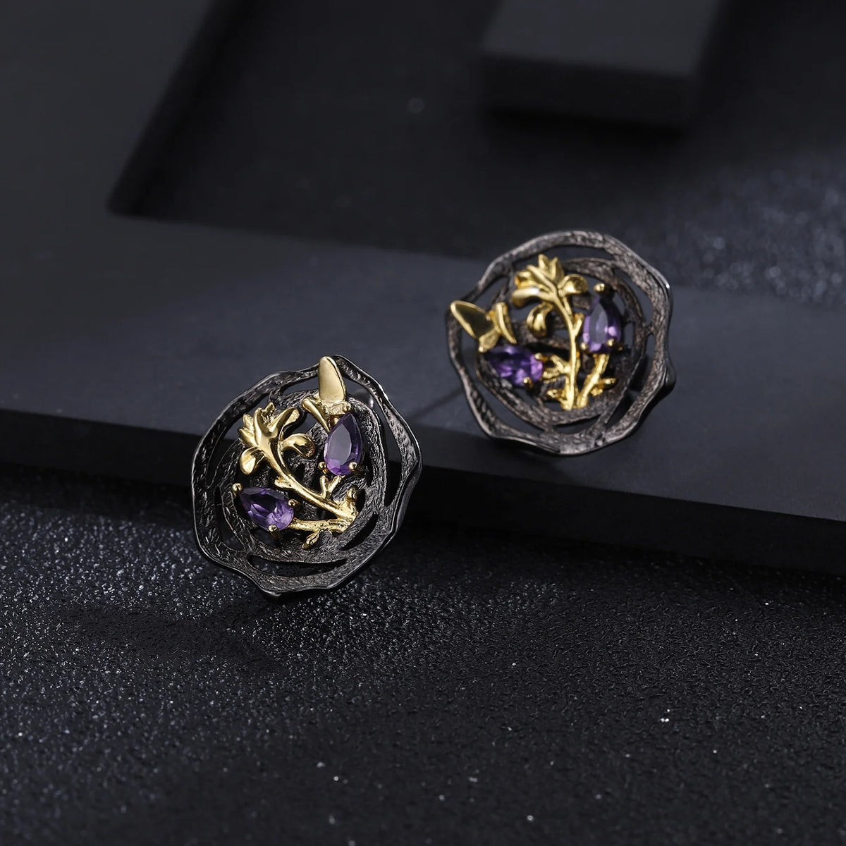 ArtistA Abiding Fine Jewelry Manufacturer Original Design Geometric Flower Natural Amethyst Gemstone 3Pieces Jewelry Set for Women S925