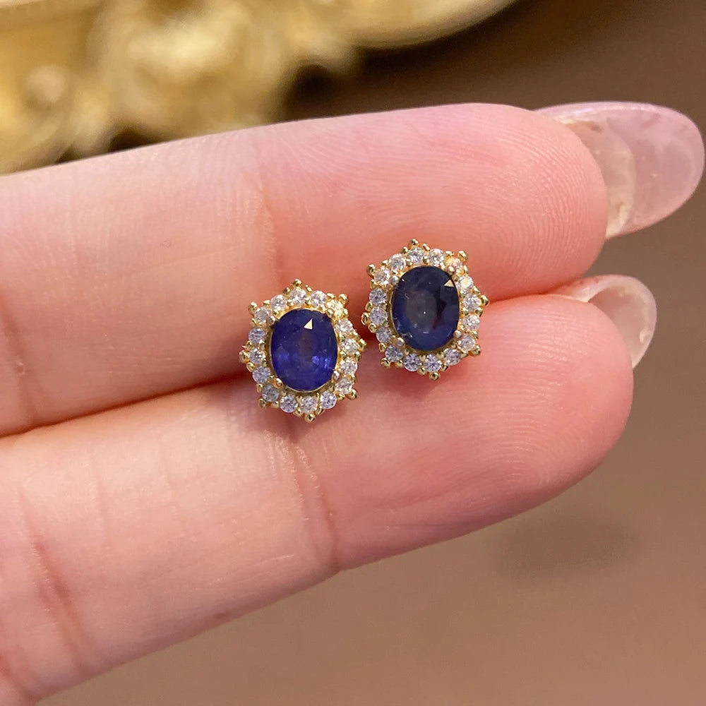 Gioiellieri Dainty Natural Sapphire Earrings Solid S925 Silver Hypoallergenic Minimalist Gemstone Ear Studs