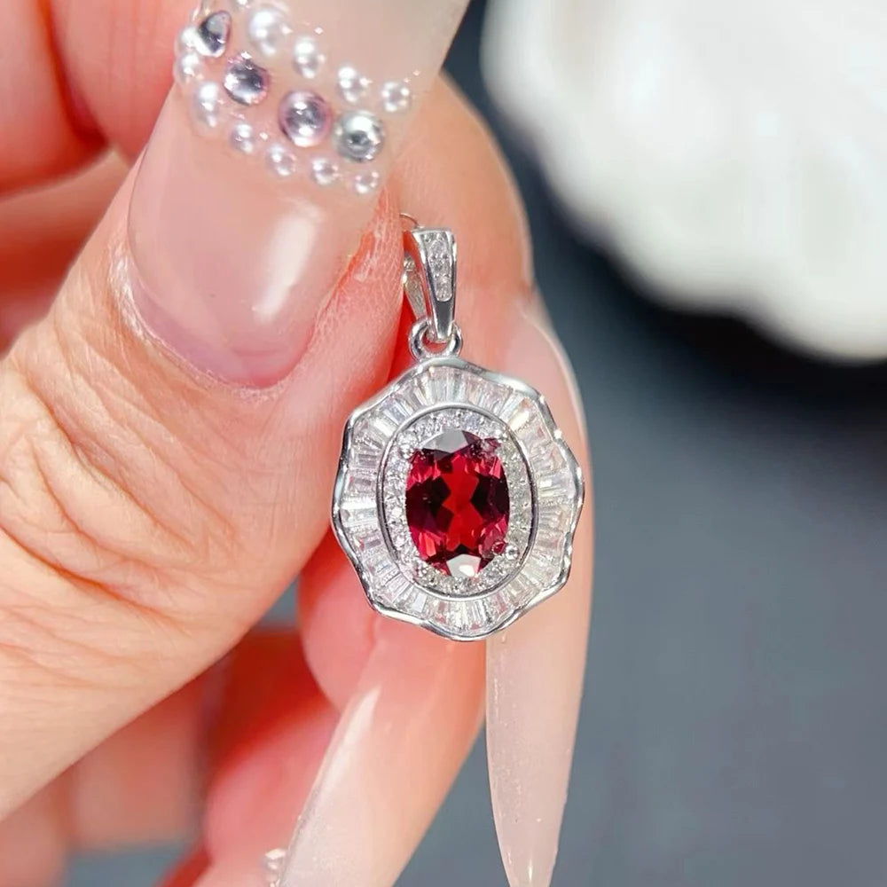 Gioiellieri Natural Garnet Pendant Necklace 925 Sterling Silver Rhodium Plated Luxury Jewelry for Trendy Engagement Anniversary Party Gifts