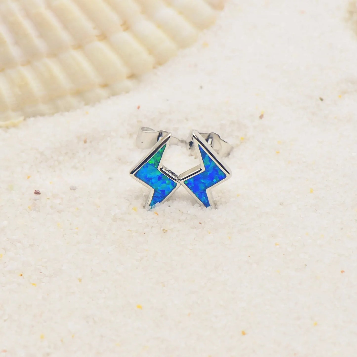 Whimsical Paw Print Opal Lightning Earrings - Full Blue Fire Opal Inlaid Design | Pet-Lover Jewelry Bulk Gifts