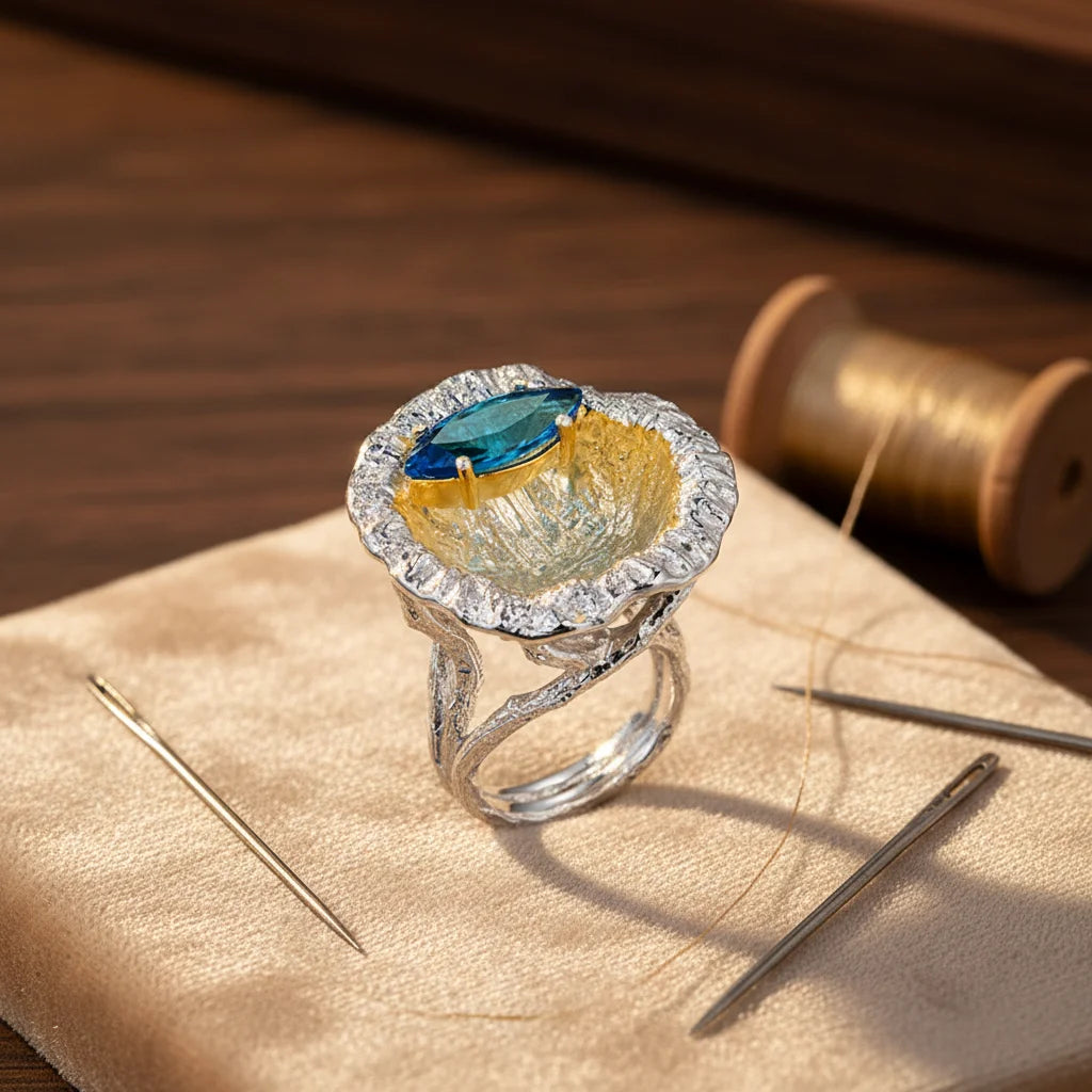 Wholesale Horse Eye Design 925 Sterling Silver Ring wth Blue Topaz
