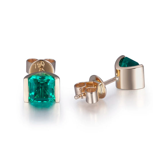 Messi Jewelry MSE-529 925 Silver Lab Grown Emerald  Woman Fashion Stud Earrings
