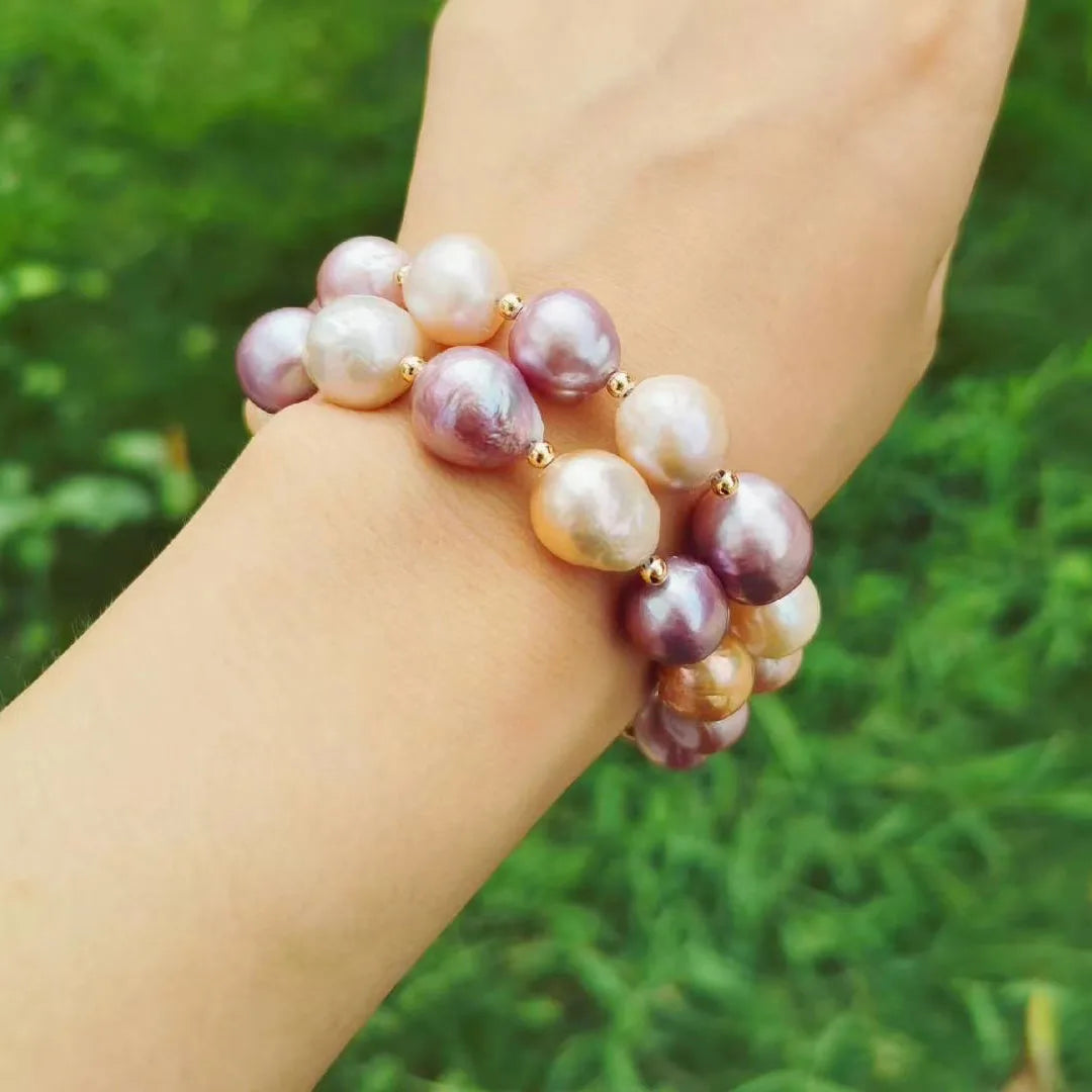 Luxury Natural Purple Edison Freshwater Pearl Necklace, Bracelet & Earrings Set — 18K Gold Plated